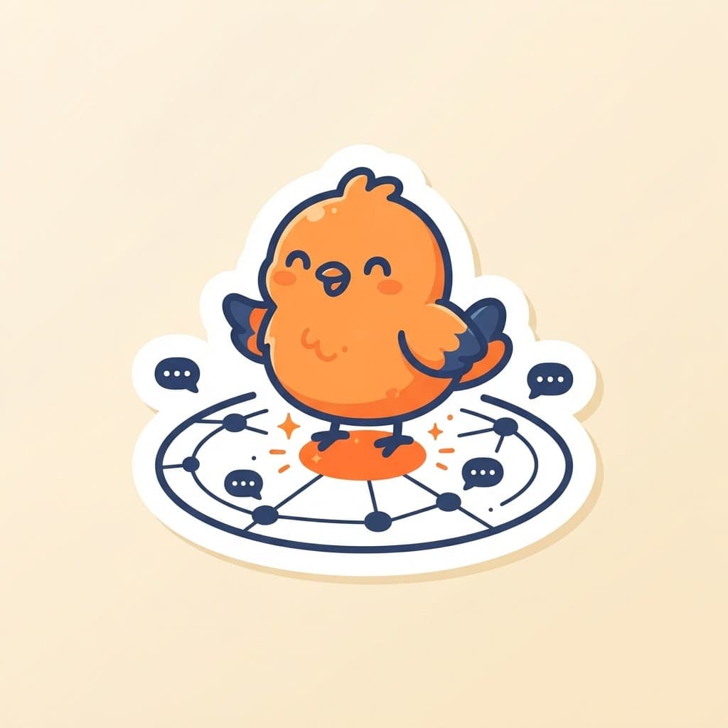 Plucky bird standing at the center of a network of contacts