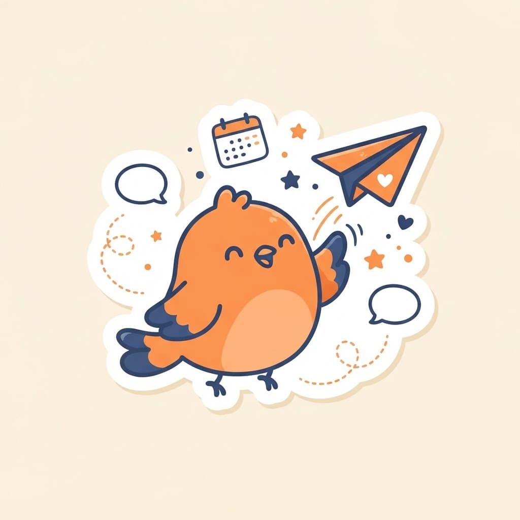 Plucky bird sending a paper plane message